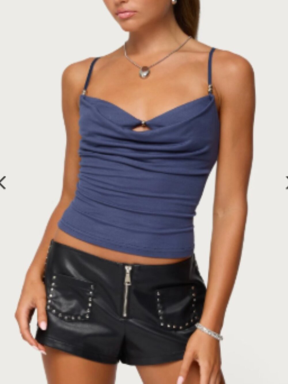 Edikted Layered Bra Cowl Neck Top Blue Size Small